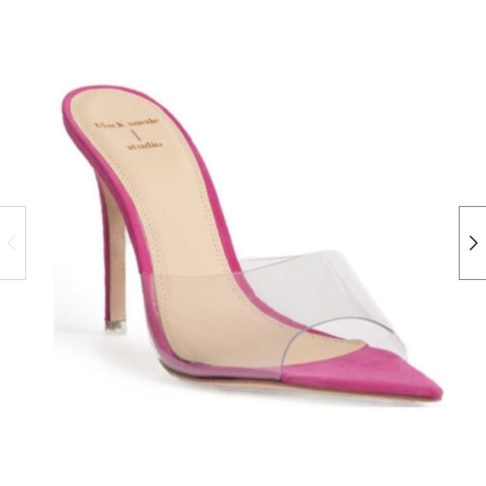Black Suede Studio Bella Clear Heels Mule Pink (37)